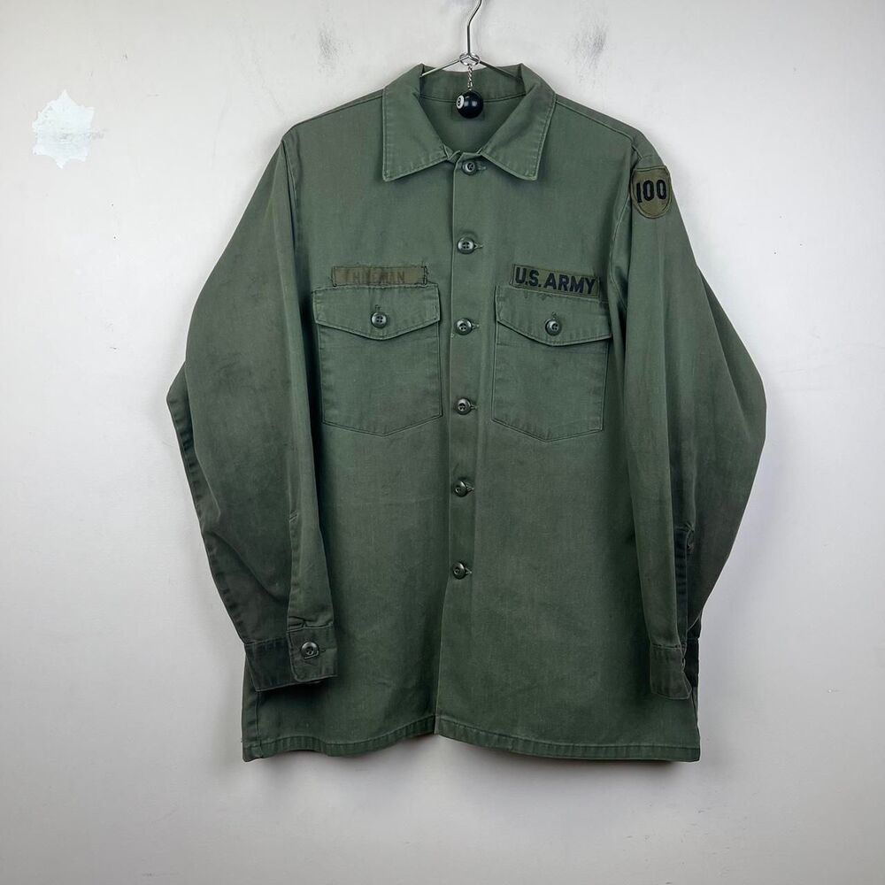 1960s green Vietnam USA Army military shirt 100% cotton size medium